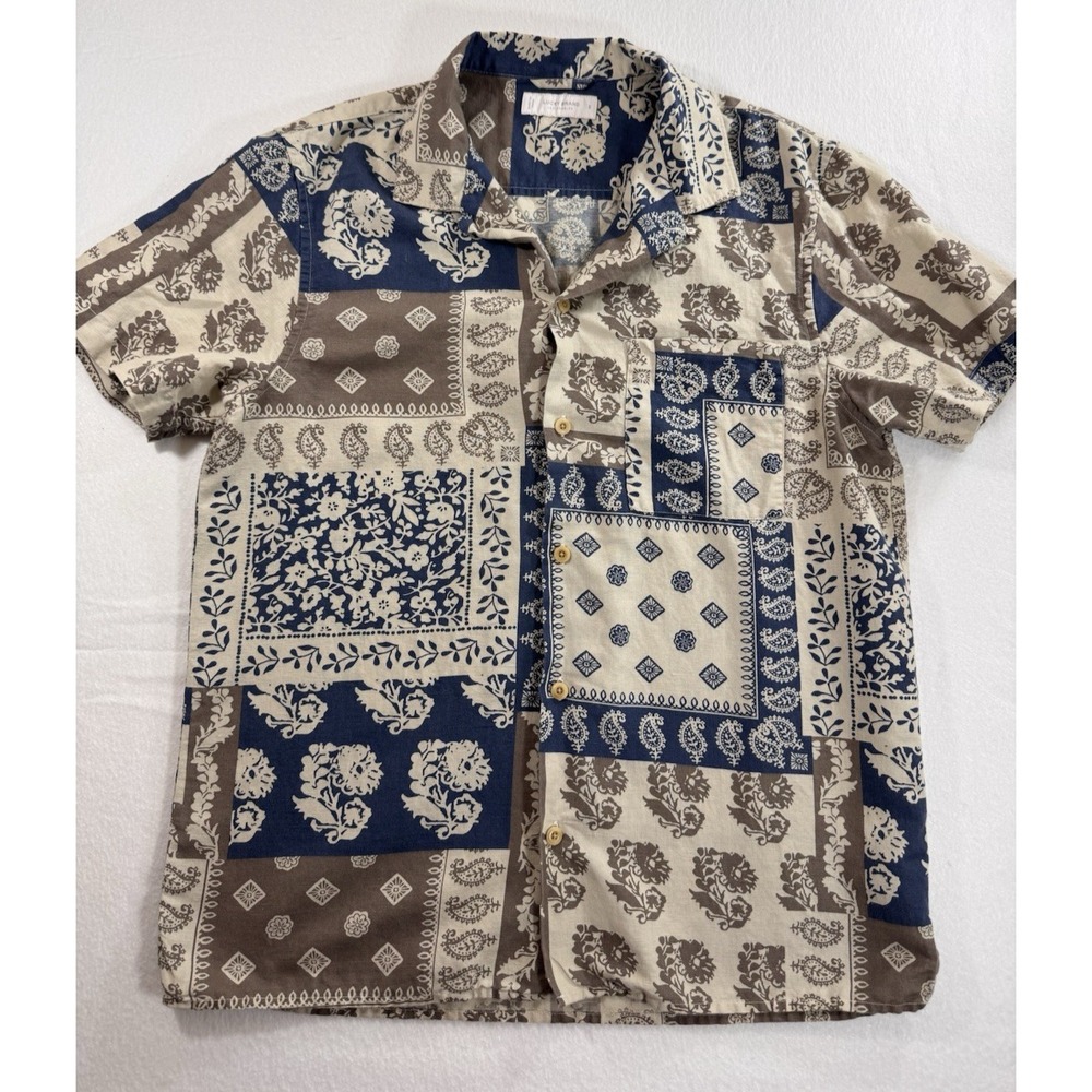 Lucky Brand Mens Paisley Pattern Button Up Shirt Small Linen Blend Excellent